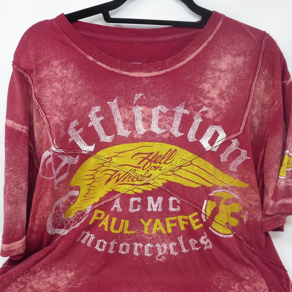 Affliction 2XL Hell on Wheels T Shirt Paul Yaffe Originals ACMC Motorcycles Red